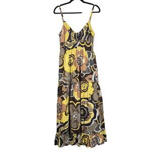 Speed Control New York Dress Womens Large Yellow Brown Floral Maxi Sundress Boho